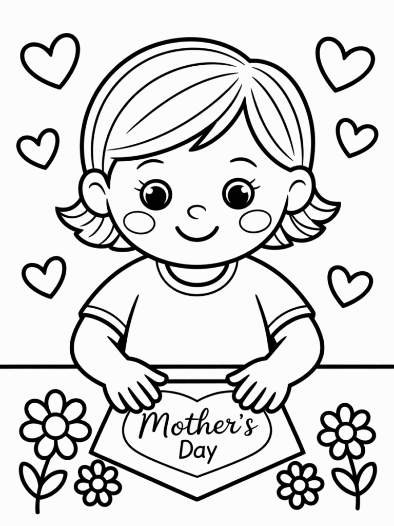 girl making flower crown for mom coloring page 