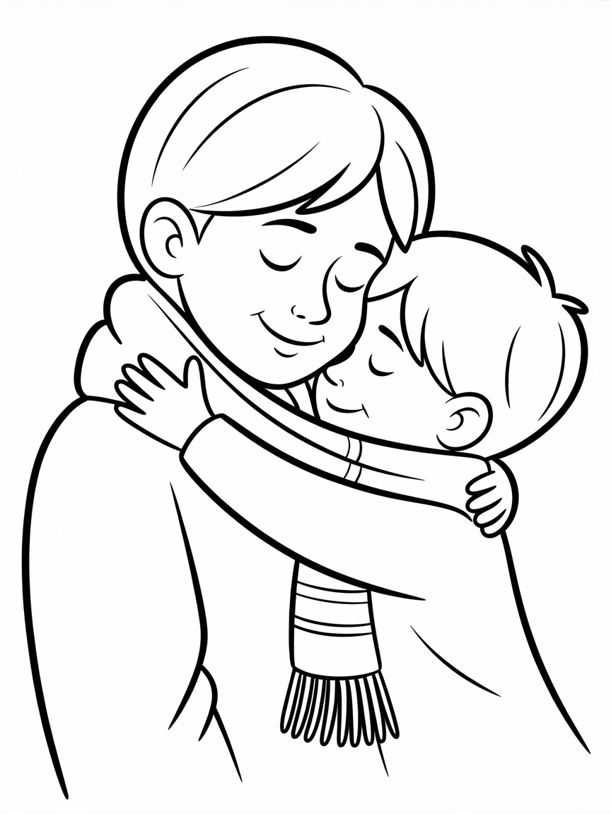 mom & son hugging coloring page
