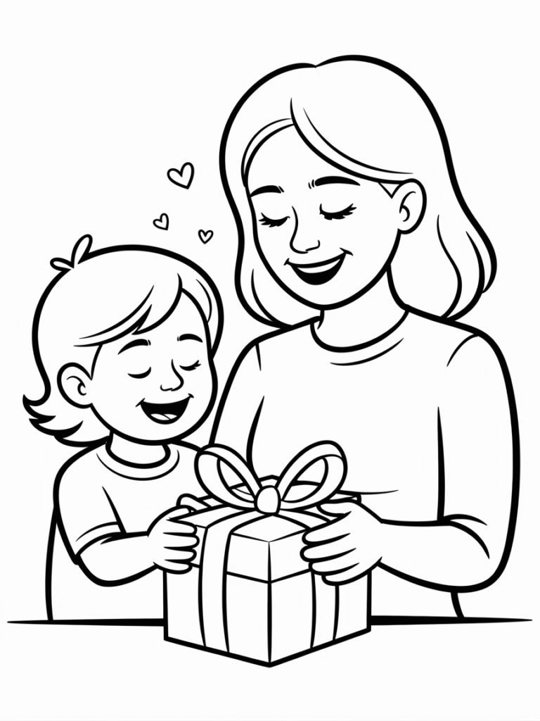 daughter giving gift to her mom coloring page