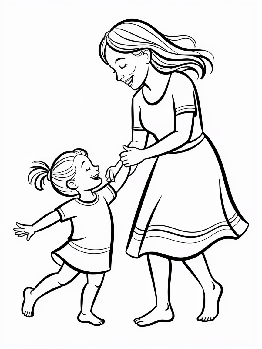 mother & daughter dancing coloring page