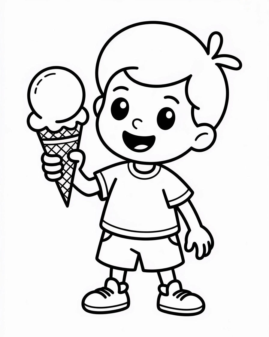 Boy Eating Chocolate Ice Cream