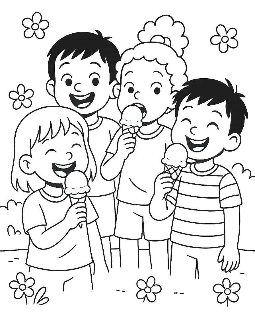 Kids Enjoying Chocolate Ice Cream