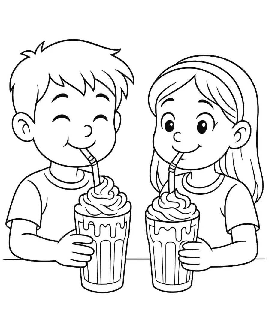 Kids Enjoying Chocolate Milkshake