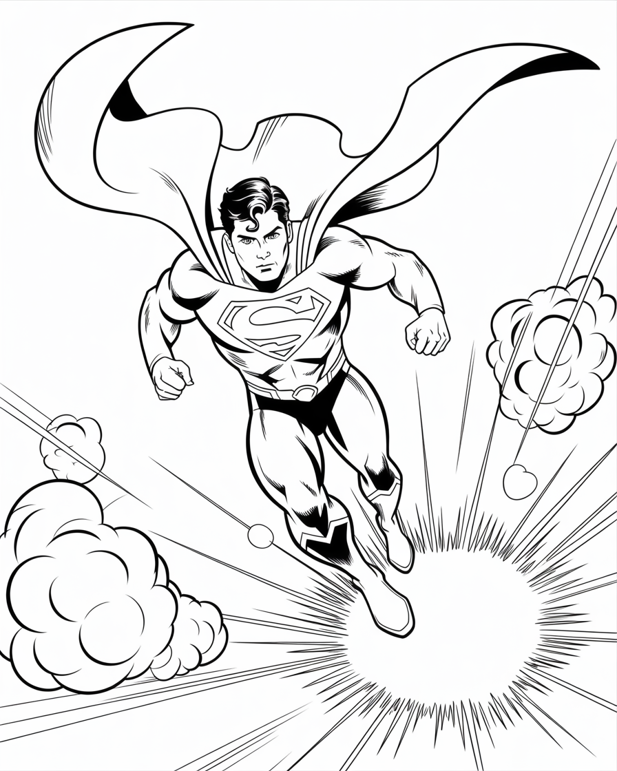 Superman Blasting Off Through Clouds