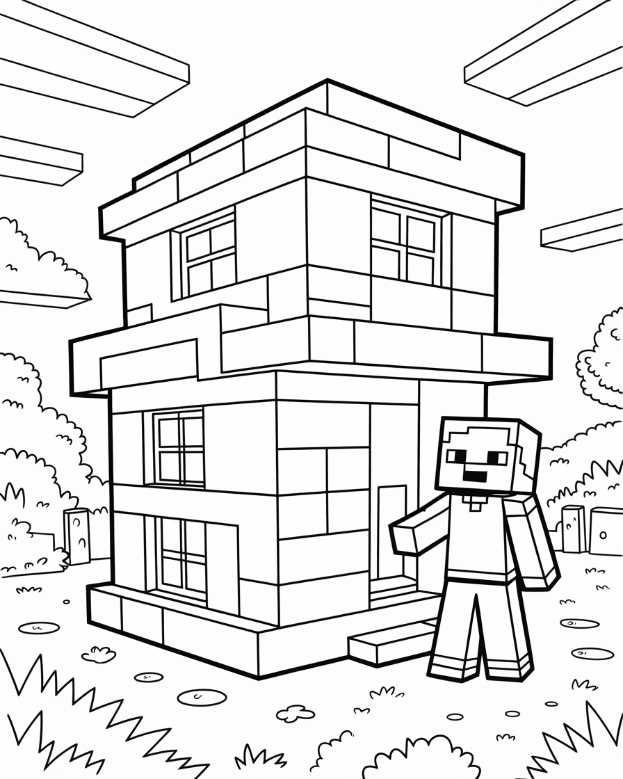 Minecraft Steve Building Block House